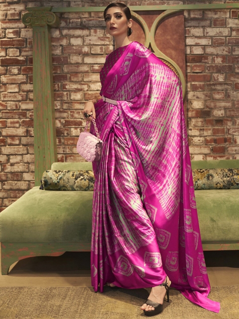 

Mitera Pink & White Bandhani Printed Saree
