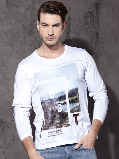 

Roadster Men White Printed Round Neck T-Shirt