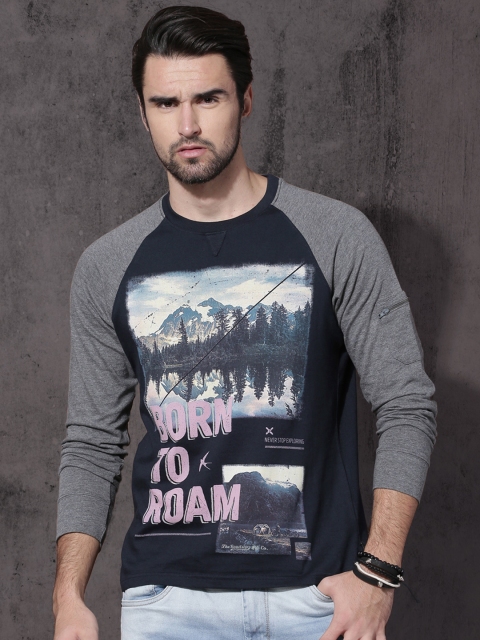 

Roadster Men Navy Blue Printed Round Neck T-shirt