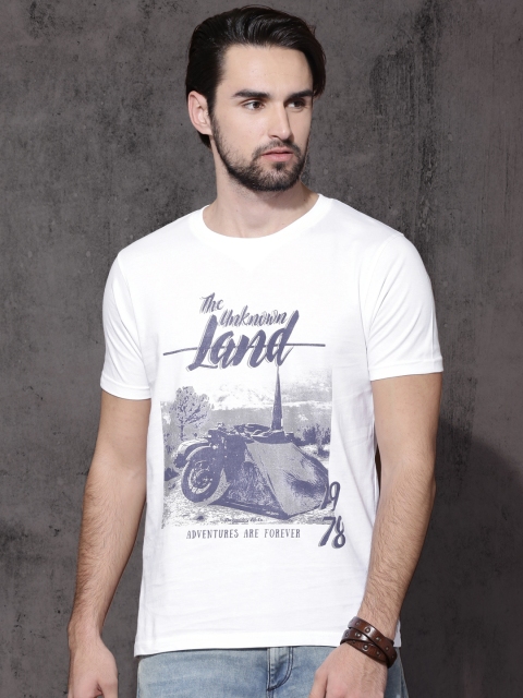 

Roadster Men White Printed Round Neck T-shirt