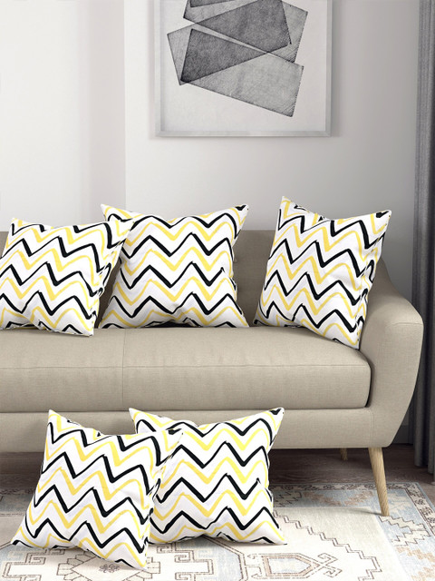 

Salona Bichona Set of 5 Geometric Square Cushion Covers, Yellow