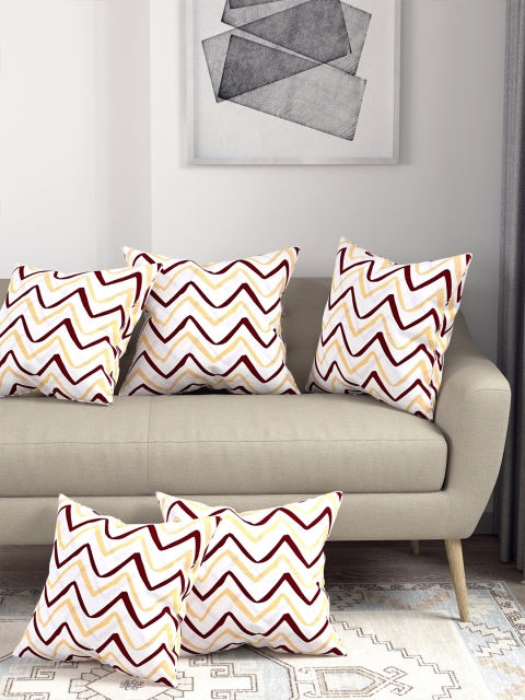 

Salona Bichona Set of 5 Geometric Square Pure Cotton Cushion Covers, White