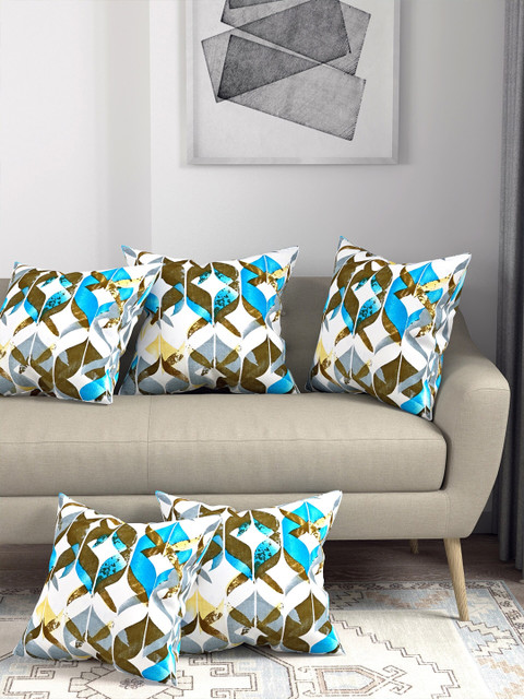 

Salona Bichona Set of 5 Geometric Square Cushion Covers, Turquoise blue