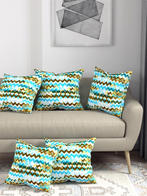 

Salona Bichona Blue & Brown Set of 5 Geometric Square Cushion Covers