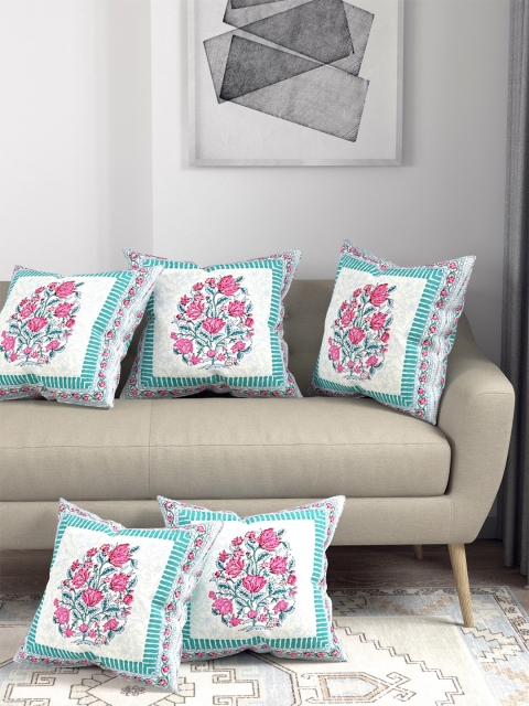 

Salona Bichona Set of 5 Pink & Green Floral Square Cushion Covers