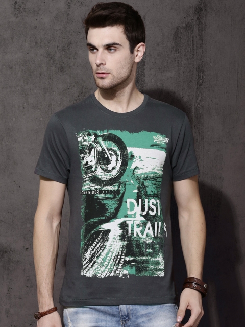 Roadster Men Grey Printed Round Neck T-shirt available at myntra for Rs.179