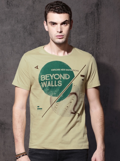 Roadster Men Khaki Printed Round Neck T-shirt available at myntra for Rs.179