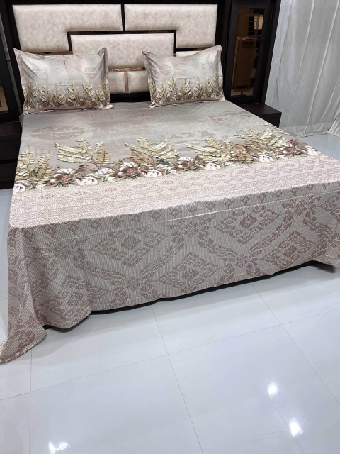

Pure Decor Beige & Pink Floral King Bedsheet with 2 Pillow Covers