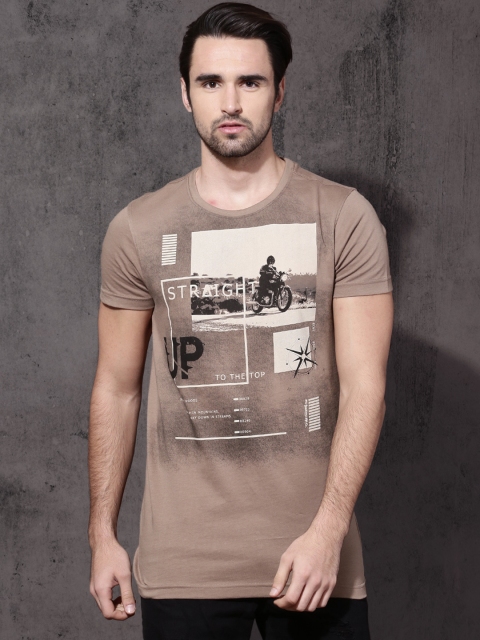 

Roadster Men Mauve Printed Round Neck T-shirt