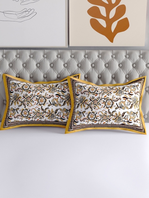 

Salona Bichona Set Of 2 White Printed Pure Cotton 120 TC Pillow Covers