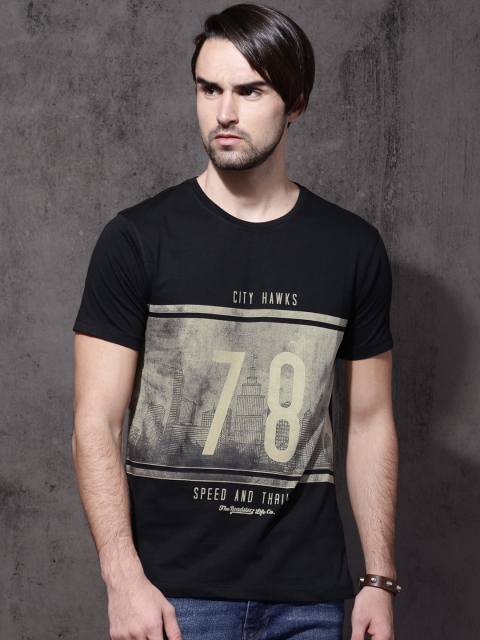 

Roadster Men Black Printed Round Neck T-shirt