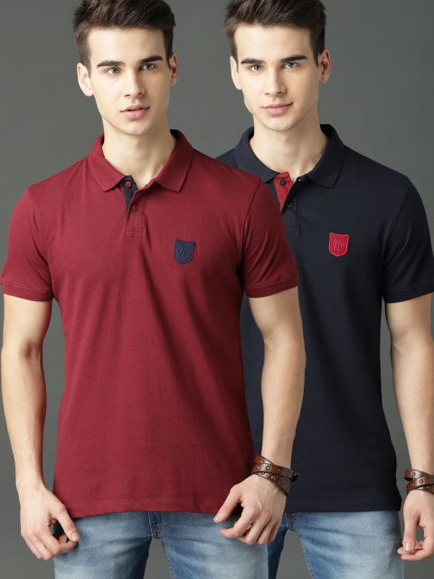 

Roadster Men Pack of 2 Polo Pure Cotton T-shirt, Navy blue