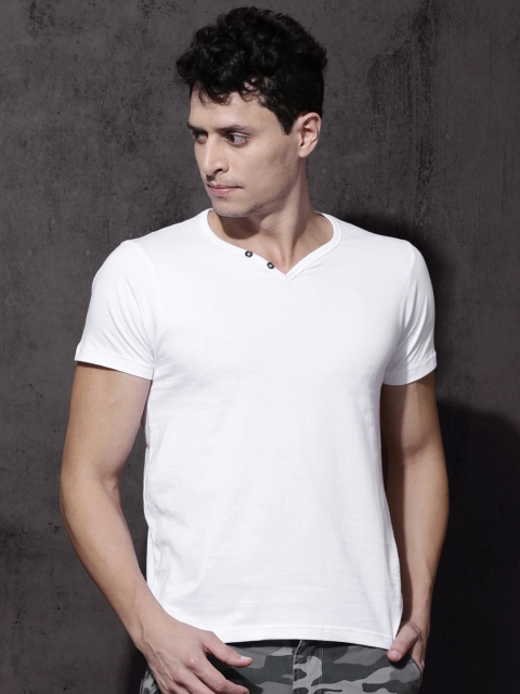 Roadster Men White Solid V-Neck T-Shirt available at myntra for Rs.199