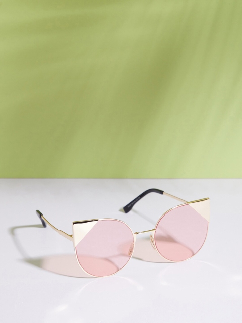 

HAUTE SAUCE by Campus Sutra Women Pink Lens & Gold-Toned Cateye Sunglasses with Polarised Lens