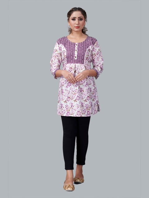 

Fashion FRICKS Women Purple & White Floral Printed Kurti