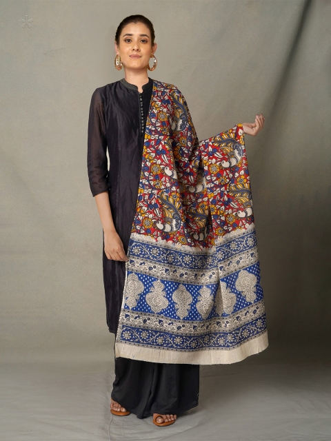 

Unnati Silks Women Blue & White Printed Pure Cotton Kalamkari Dupatta