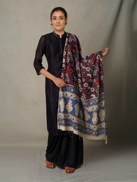 

Unnati Silks Blue & Red Printed Pure Cotton Kalamkari Dupatta