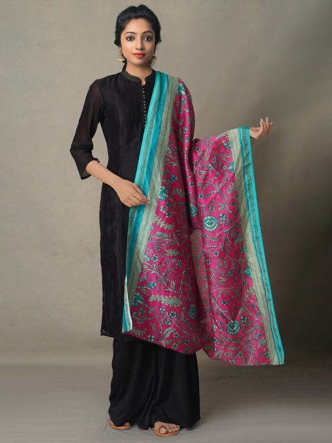 

Unnati Silks Women Pink & Blue Printed Silk Blend Dupatta