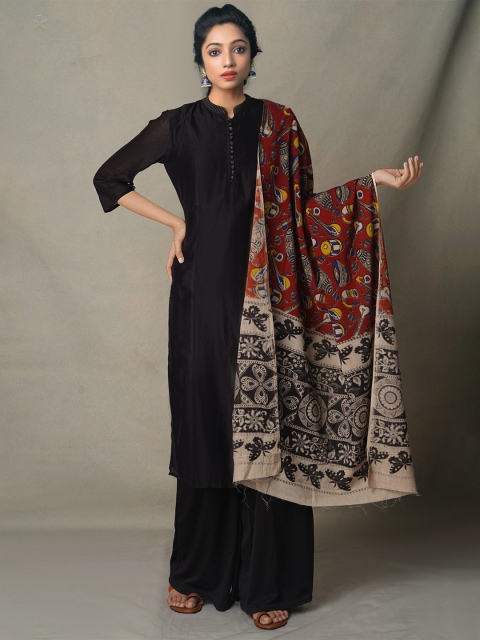 

Unnati Silks Maroon & Black Ethnic Motifs Printed Pure Cotton Kalamkari Dupatta