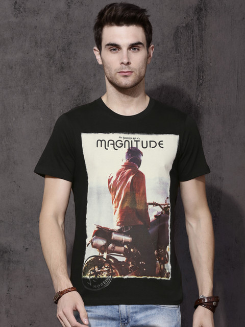 

Roadster Men Black Printed Round Neck T-shirt