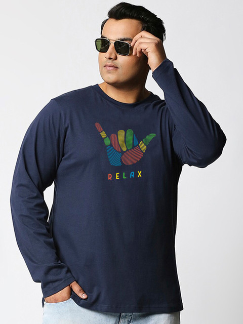 

Bewakoof Men Blue Plus Size Round Neck Printed T-shirt
