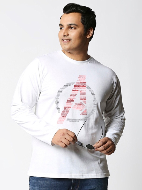 

Bewakoof Men White Plus Size Typography Printed Round Neck Cotton T-shirt