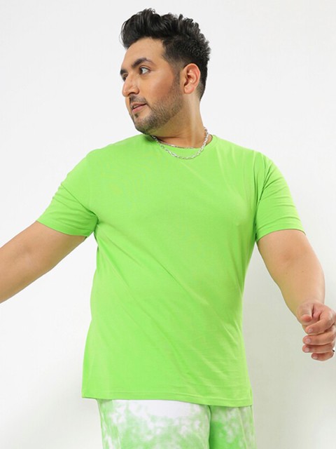 

Bewakoof Plus Size Men Green Solid T-shirt