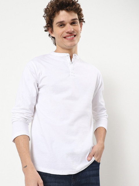 

Bewakoof Men White Mandarin Collar Cotton T-shirt