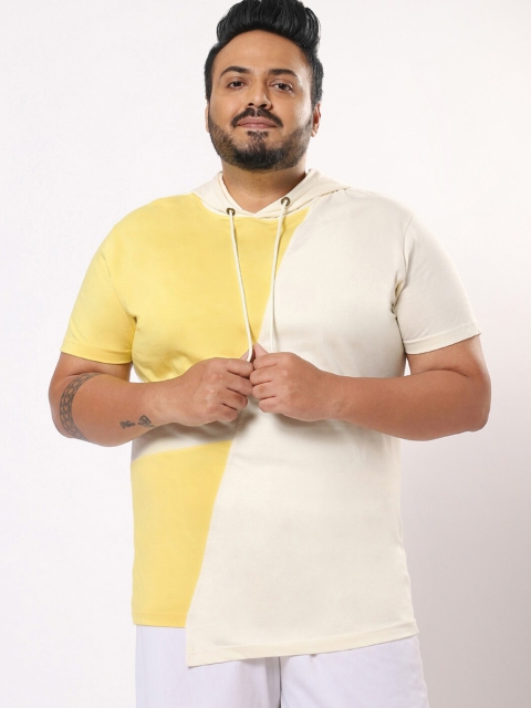

Bewakoof Men Plus Size Yellow & White Colourblocked Cotton T-shirt