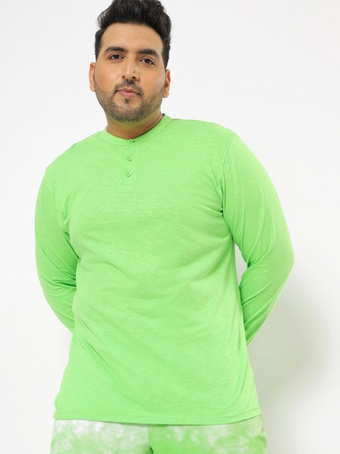 

Bewakoof Men Plus Size Green Henley Neck Cotton T-shirt