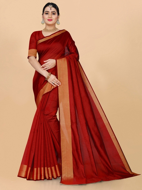 

Indian Fashionista Red & Gold-Toned Zari Silk Cotton Chettinad Saree