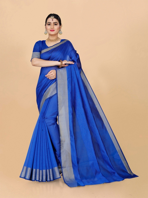 

Indian Fashionista Blue And Gold Toned Zari Border Chettinad Saree