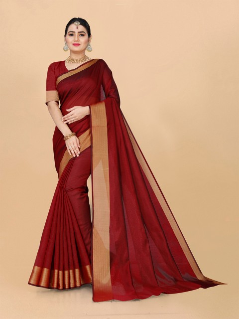 

Indian Fashionista Maroon And Gold-Toned Zari Border Chettinad Saree