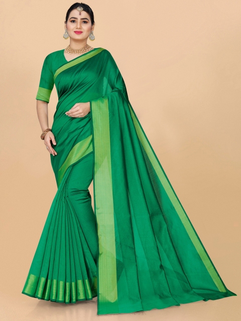 

Indian Fashionista Green And Gold Toned Zari Border Chettinad Saree
