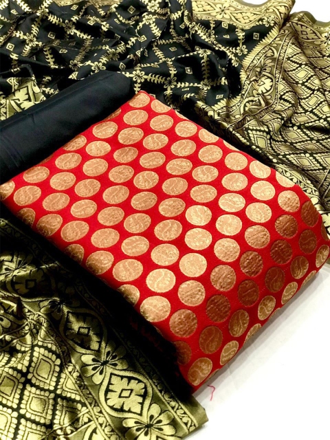 

MORLY Women Red & Black Banarasi Jacquard Unstitched Dress Material