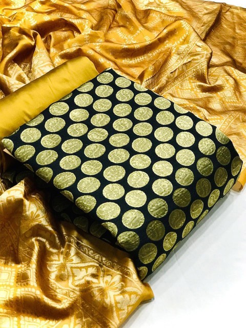 

MORLY Black & Gold-Toned Dupion Silk Unstitched Dress Material