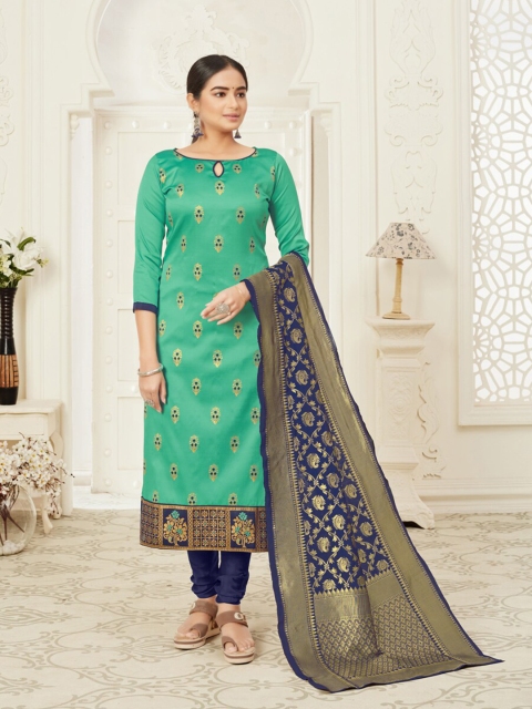 

MORLY Women Sea Green & Blue Dupion Silk Unstitched Dress Material