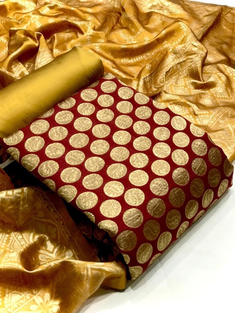 

MORLY Women Maroon & Gold-Toned Dupion Silk Unstitched Dress Material