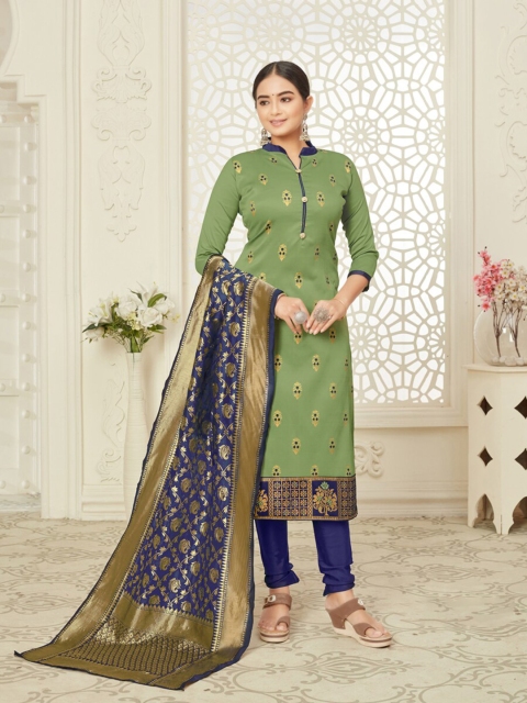 

MORLY Green & Blue Dupion Silk Unstitched Dress Material