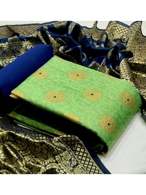 

MORLY Green & Blue Banarasi Jacquard Unstitched Dress Material
