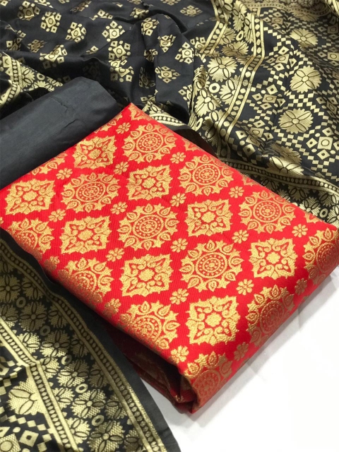 

MORLY Women Red & Grey Banarasi Jacquard Unstitched Dress Material