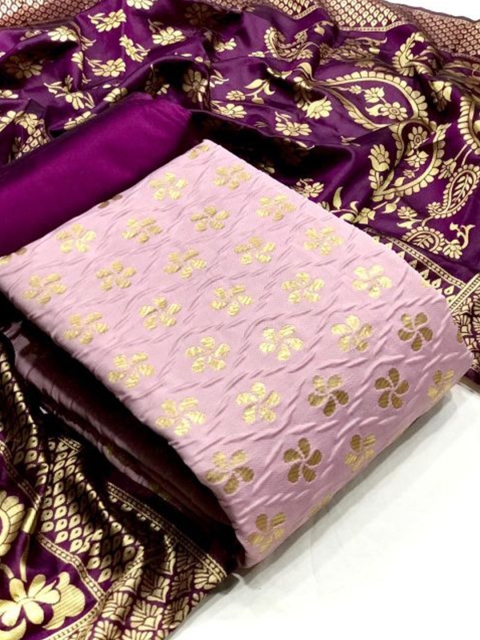 

MORLY Women Pink & Violet Dupion Silk Unstitched Dress Material