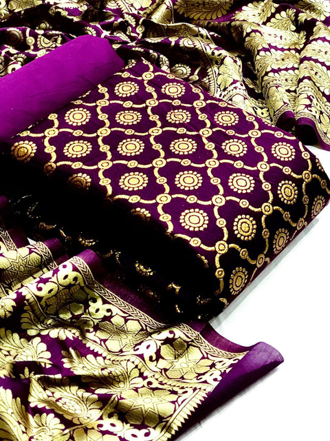 

MORLY Women Purple & Gold-Toned Dupion Silk Unstitched Dress Material