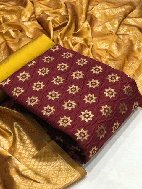 

MORLY Women Maroon & Gold-Toned Dupion Silk Unstitched Dress Material