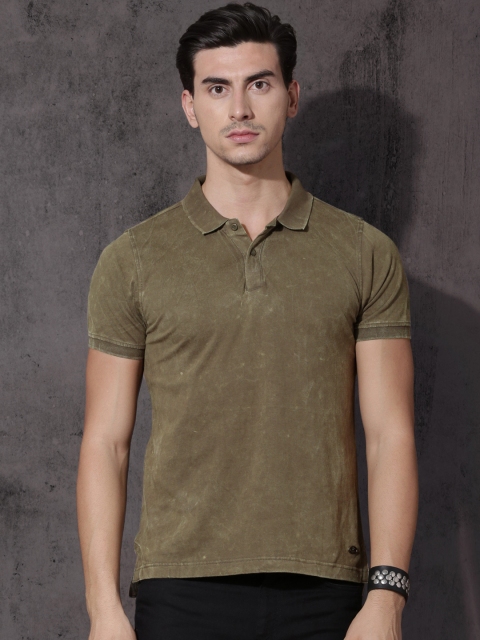 

Roadster Men Olive Brown Solid Polo Collar Pure Cotton T-shirt