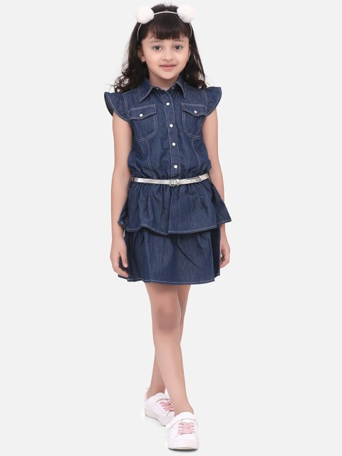 

StyleStone Girls Blue Solid Denim Cotton Shirt Dress