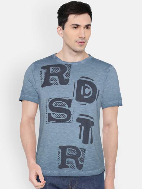 

Roadster Men Blue Printed Round Neck T-shirt
