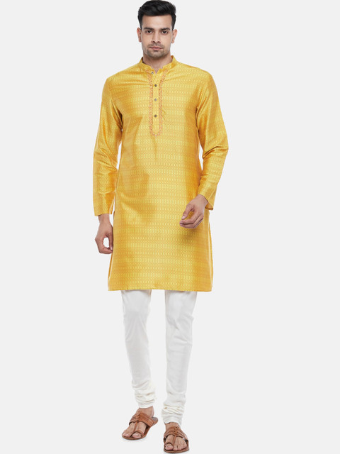 

indus route by Pantaloons Men Mustard Yellow Ethnic Motifs Printed Kurta
