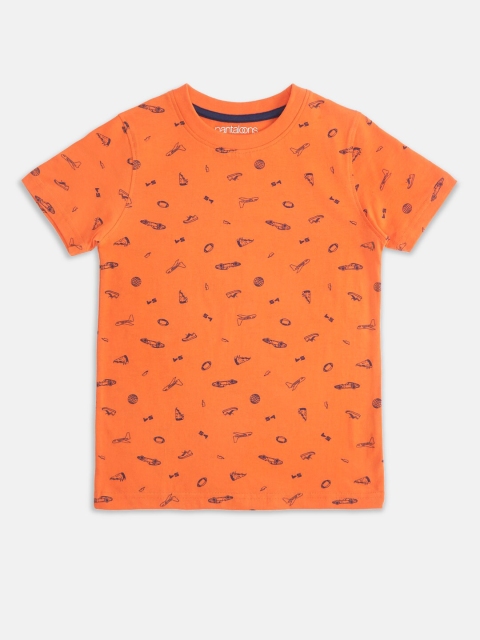 

Pantaloons Junior Boys Orange Printed Cotton T-shirt