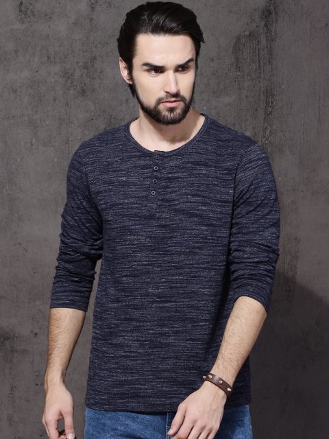 

Roadster Men Navy Solid Henley T-shirt, Navy blue